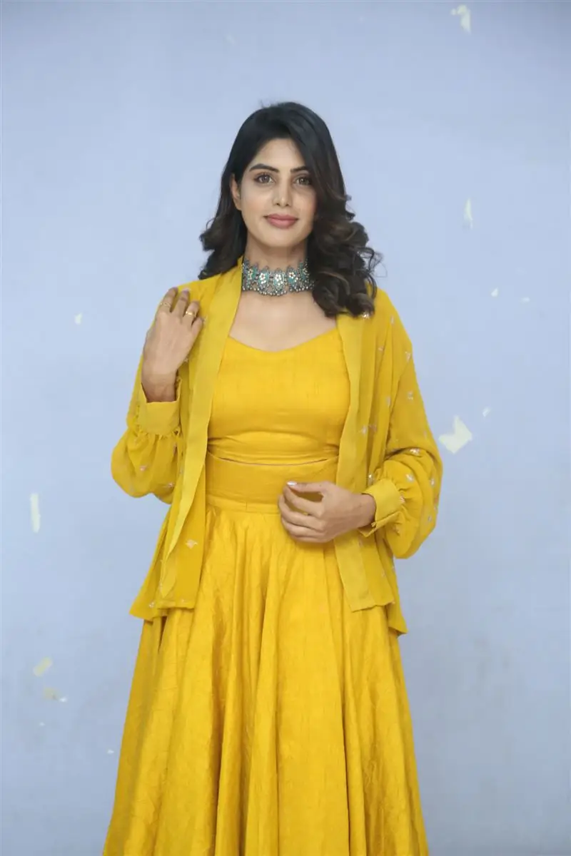 TELUGU GIRL NAVAMI GAYAK IN YELLOW DRESS 4